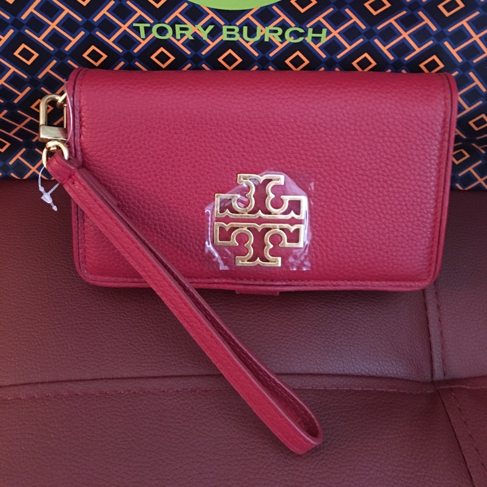 NWT Tory Burch Leather Phone Wallet/ Wristlet Red